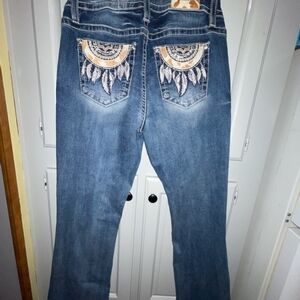 Miss ME Women’s Blue Embroidered Back-Pocket Jeans